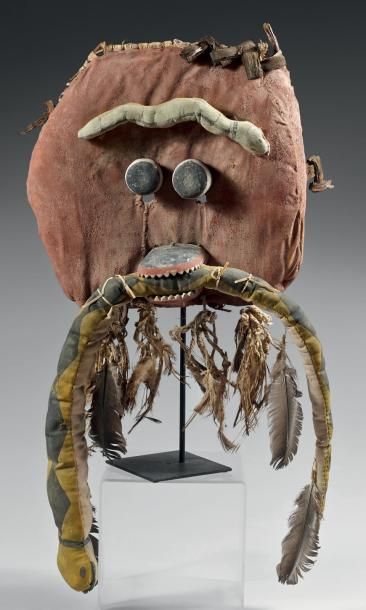 null Superbe masque de kachina Saviki Hopi, Arizona, U.S.A. vannerie, pigments, plumes,...
