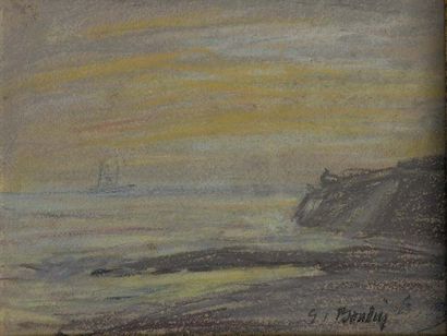 Eugène BOUDIN (1824-1898) Paysage marin au ciel animé Aquarelle signée en bas à droite,...