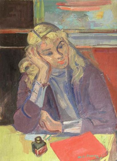 André PLANSON (1898-1981). J eune femme pensive. Huile sur toile signée en bas à...