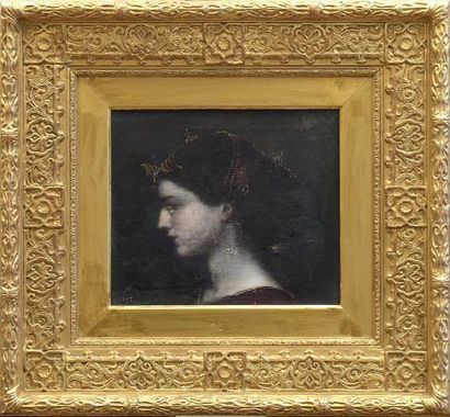 Jacques RENOUT (1812 Louvier - 1861) femme orientale de profil Huile sur toile signée...