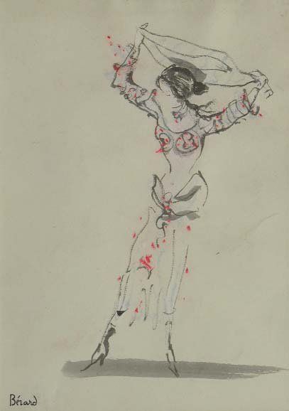 Christian BERARD (1902-1949). Jeune femme au fichu. Lavis et aquarelle portant le...