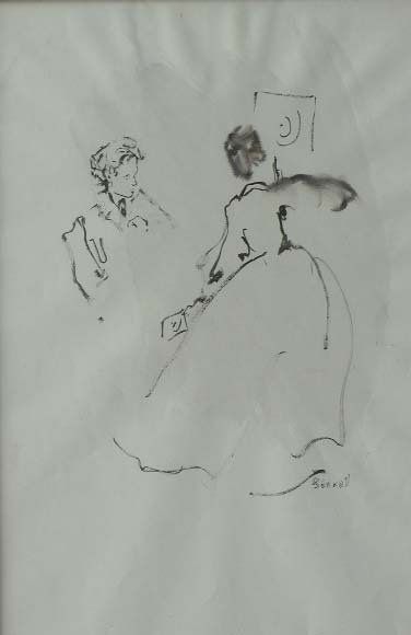 Christian BERARD (1902-1949). Couple. Encre signée en bas à droite. 49 x 31 cm.