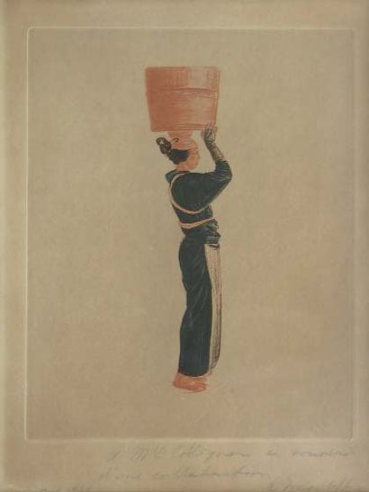 Alexander Evgenevich IACOVLEFF (1887-1938). Femme asiatique Gravure en couleurs signée...