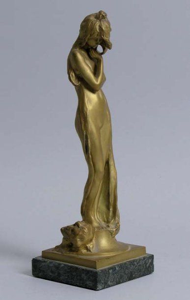 Carl MILLES (1875-1955). Salomé. Bronze doré, fonte E. Colin, socle en marbre vert...