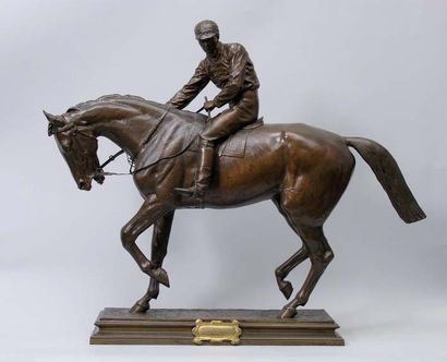 Isidore BONHEUR (1827-1901) Le grand jockey Bronze à patine brun clair portant :...