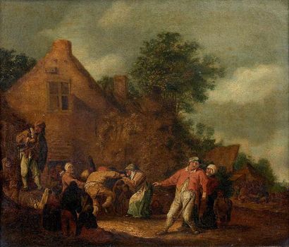 Attribué à Pieter de BLOOT (vers 1602 - 1658) Réjouissances paysannes devant l'auberge...