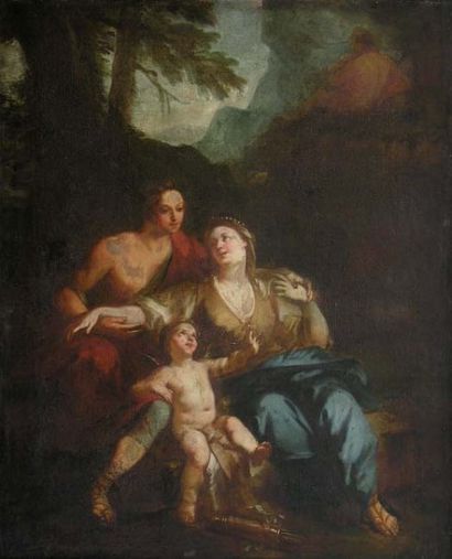 Attribué à Pierre-Jacques CAZES (1676-1754). Vénus et Adonis dans un paysage. Toile....