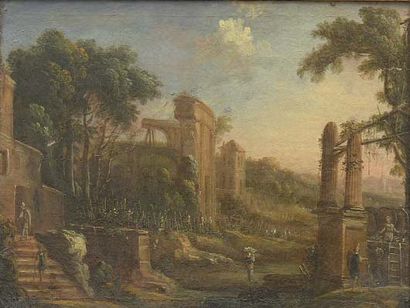 Ecole FRANCAISE vers 1700, entourage de Pierre PATEL le Fils Ruines antiques dans...