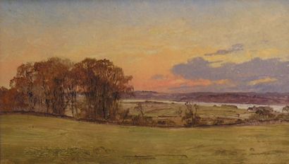 Hans Jørgen HAMMER (1815-1882) Fredensborg, Paysage au soleil couchant Huile sur...