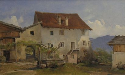 Vilhelm PETERSEN (1812-1880) Merano dans le sud du Tyrol Huile sur toile monogrammée...