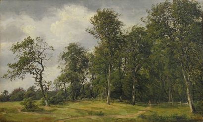 Frederik Christian KIÆRSKOU (1805-1891) Promenade en forêt Huile sur toile marouflée...