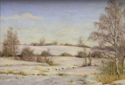 Harald PRYHN (1891-1968) Paysage de neige aux bouleaux Huile sur toile signée en...