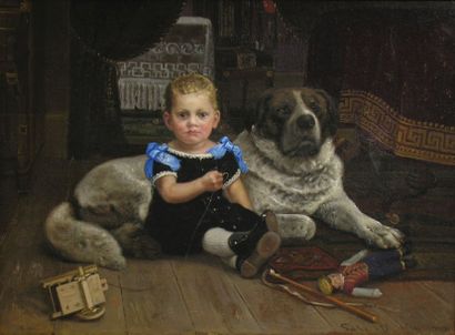 Schlichting CARLSEN (1852-1903) Portrait de famille Huile sur toile signée en bas...