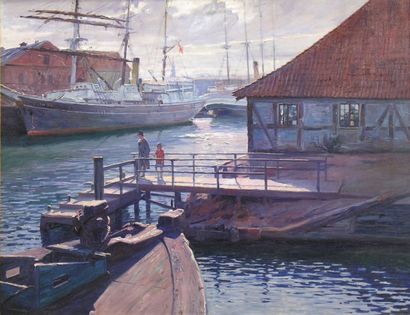 Robert PANITZSCH (1879-1949) Le port de Copenhague Huile sur toile signée Rob. Pan....