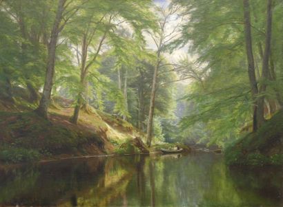 Christian ZACHO (1843-1913) Barque sur la rivière Huile sur toile signée Chr. Zacho...