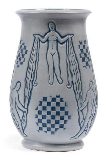 André LEGRAND (1902-1947) et Mougin Frères Vase à col ourlé en céramique à décor...