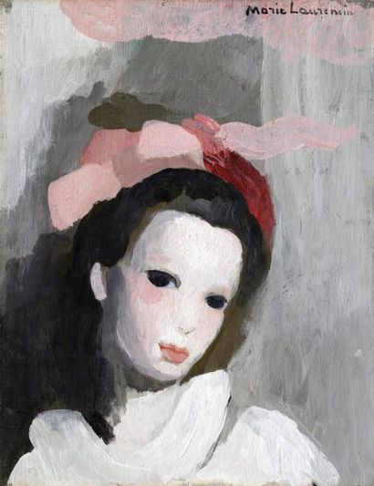 Marie LAURENCIN (1883-1956) Portrait de femme au ruban rose Huile sur toile signée...