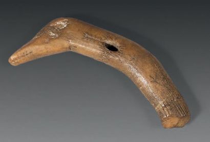 null INUIT, Alaska (USA) Longueur: 7,7 cm Bel ivoire sculpté d'une tête animalière,...