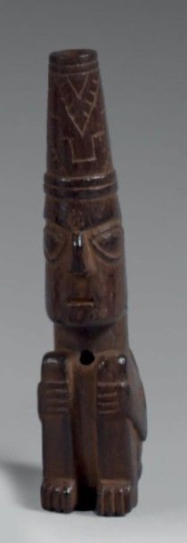 null Sifflet Inca/ Chimu, Pérou 1500 - 1600 après J.C Bois H: 12,3 cm Belle représentation...