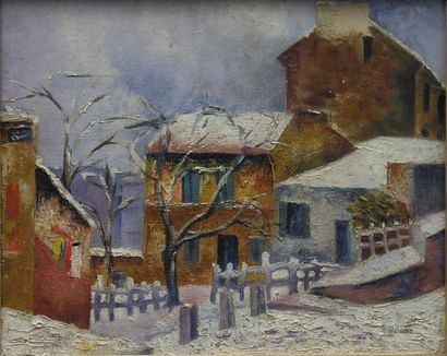 Maurice ESTEVE (1904-2001). Le Lapin agile sous la neige. Huile sur toile signée...