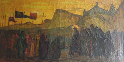 Serge KISLAKOFF (1897-1980). Christ en majesté et les apôtres sans visage recevant...