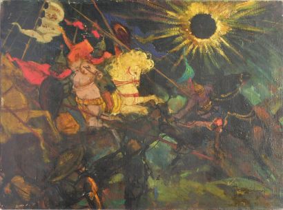 Serge KISLAKOFF (1897-1980). Saint Georges bataillant. Huile sur toile signée en...