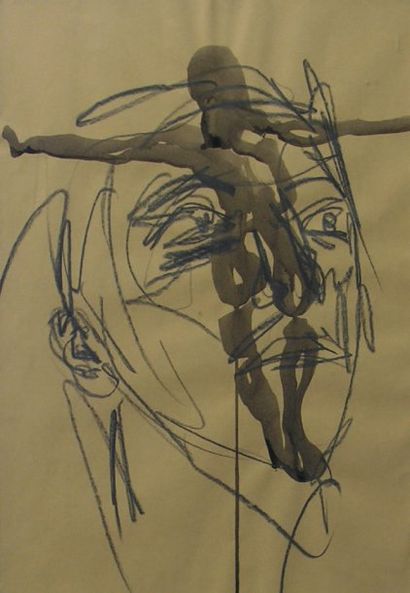 Nino LONGOBARDI (Né en 1953). Sans titre. Fusain et lavis sur papier. 49 x 34 cm....