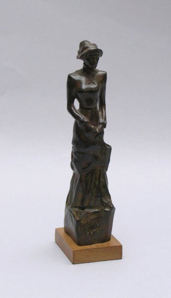 D'après Paul GAUGUIN (1848-1903). La petite parisienne. Bronze à patine brune, portant...