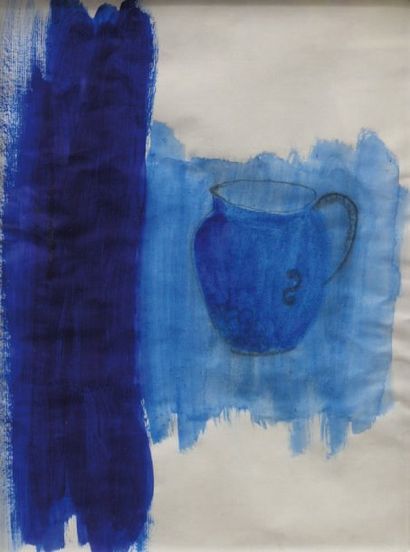 Nancy SHAVER (née en 1946). Blue drawing, 1990. Acrylique sur papier. 32 x 24,5 cm....