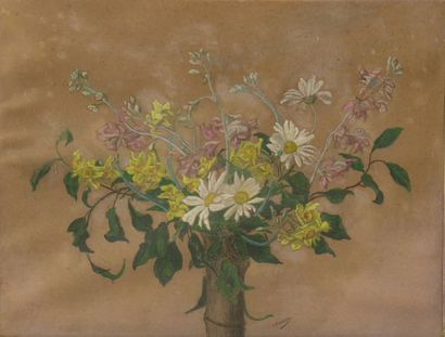 Paul-Elie RANSON (1862-1909). Bouquet de fleurs dans un vase. Pastel signé en bas...