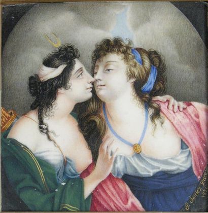 P.JOULEZ LACAZE- 1826 La déesse Diane et une nymphe enlacées Signé et daté à droite...