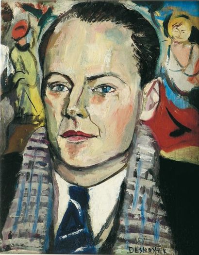 François DESNOYER (1894-1972). Portrait présumé de Paul Eluard. Huile sur panneau....
