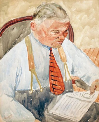Jean POUGNY (1892-1956). Portrait de Boris Schegoleff, 1927. Aquarelle signée en...