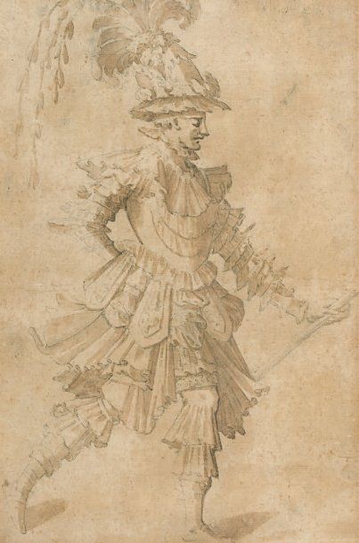 SECONDE ECOLE DE FONTAINEBLEAU (Vers 1600). Projet de Costume pour une Fête. Crayon...