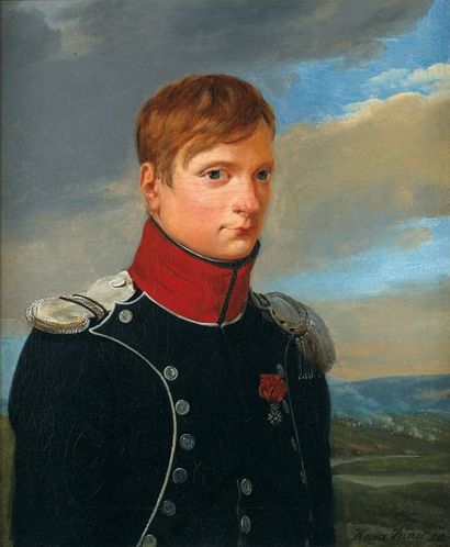 Attribué à Horace VERNET ( 1789-1863 ) Portrait d'un jeunemilitaire décoré de la...