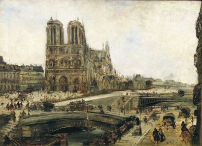 Edouard. DUFEU Notre Dame de Paris, 1893 Huile sur toile, signée et datée en bas...