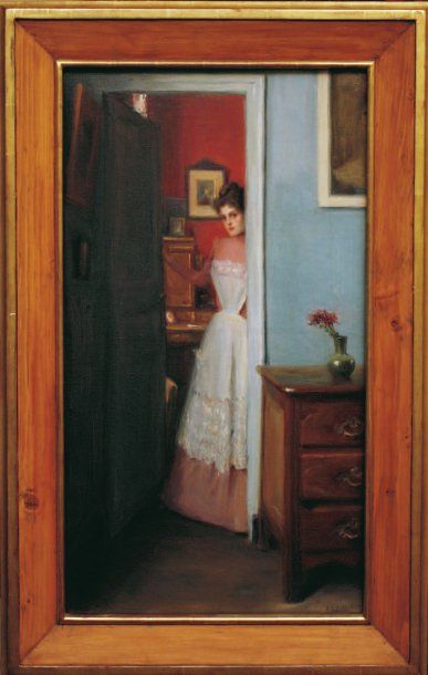 Albert Gustave BELLEROCHE (1864-1944). The Servant. Huile sur toile, signée en bas...