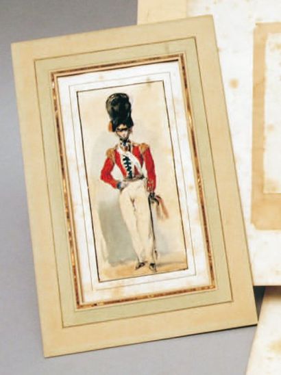 Marie d'ORLEANS (1813 - 1837) Grenadier Anglais ? Dessin aquarellé signé et daté...