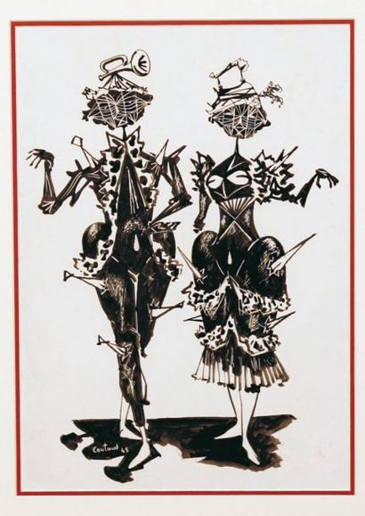 Lucien COUTAUD Couple, 1945 Encre noire signée et datée en bas à gauche 30,5 x 24...