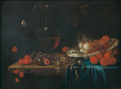 Attribué Johann Georg HAINZ (actif vers 1666-1700). Nature morte aux fruits. Toile...