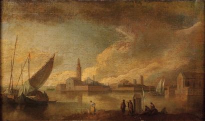 Attribué à Johan Anton RICHTER (1665/85-1745) Vue de Venise animée de personnages...