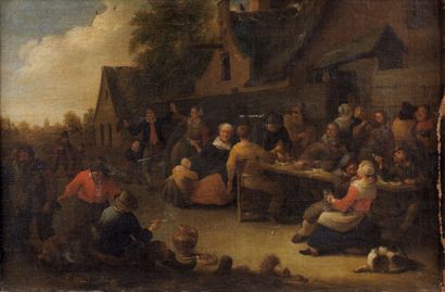 Pieter BOUT (Bruxelles 1658-1719) Scène de banquet Toile 30,5 x 44,5 cm Porte une...