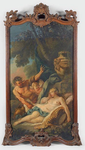 Charles Michel- Ange CHALLE (Paris 1718- 1778) Jupiter et Antiope Toile agrandie...