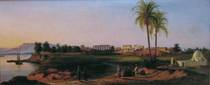 N.LHOTE école du XIXe sièle Les bords du Nil à Karnak Huile sur toile signée et datée...