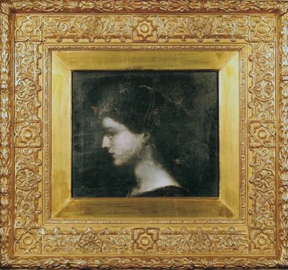 RENOUT Jacques (1812 Louviers- 1861) Jeune femme orientale de profil Huile sur toile...
