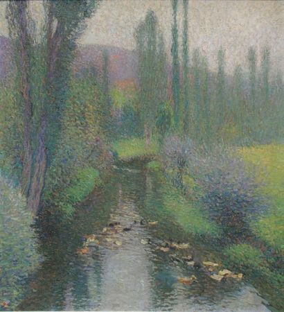 Henri MARTIN (1860 - 1943 ) Canards sur le Vert Huile sur toile signée en bas à droite...