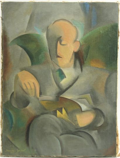 Jean Louis GAMPERT (1884-1943). Portrait d'homme au livre, 1917. Huile sur toile...