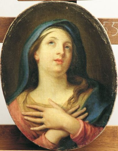 Pierre Jacques CAZES (Paris 1676-1754). Vierge en prière. Toile ovale. Sans cadre....