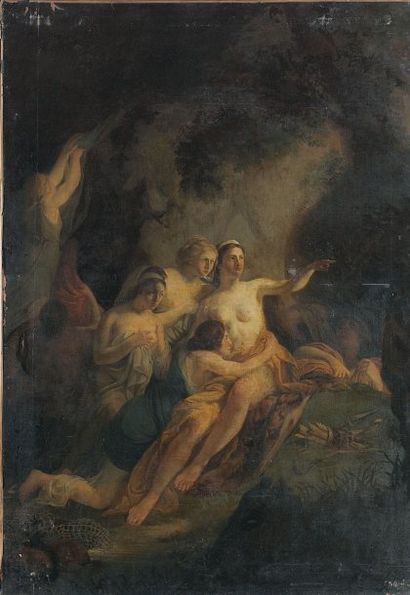Attribué à Jean Baptiste REGNAULT (1754 - 1829) Diane et ses nymphes. Toile, réduite...