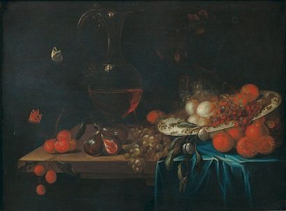 Attribué Johann Georg HAINZ (actif vers 1666-1700). Nature morte aux fruits. Toile...